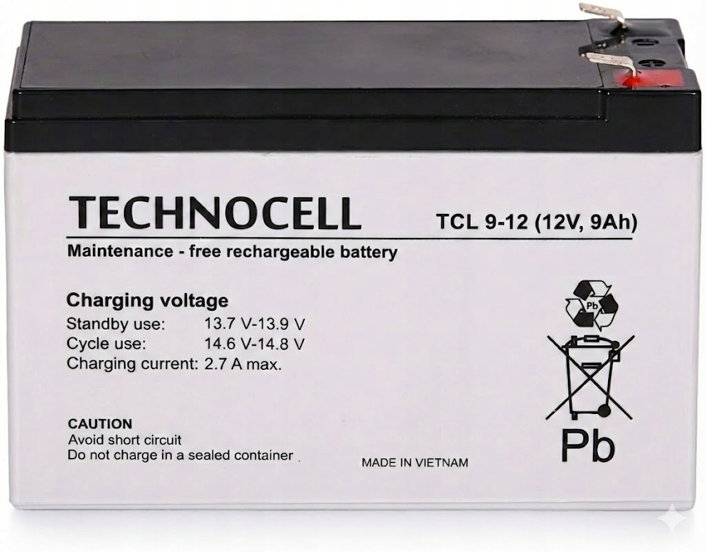 Szczelny akumulator Agm Technocell Tcl 12V 9Ah do zasilaczy buforowych Ups