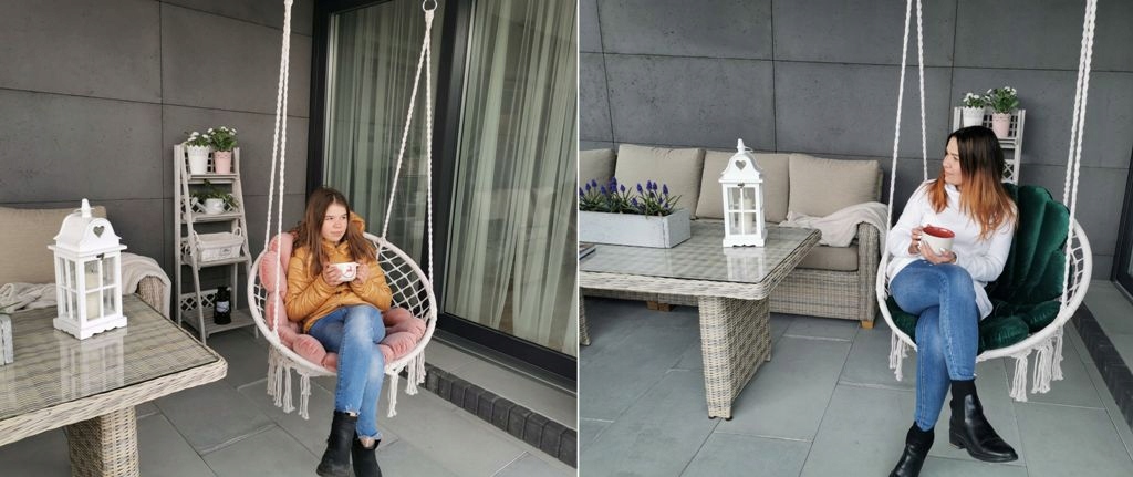 FOTEL WISZĄCY Z KOMPLETEM PODUCH MUSZLI/KOLORY Wysokość maksymalna 120 cm