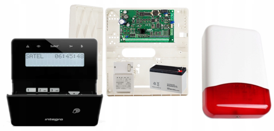 System Alarmowy Integra 32 Zestaw Satel Panel LCD Akumulator Syrena