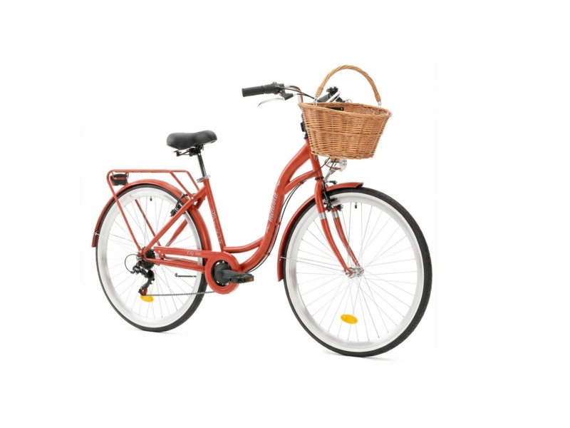 Rower miejski Indiana Moena S7B 28 cali damski Perłowy róż Kosz wiklinowy