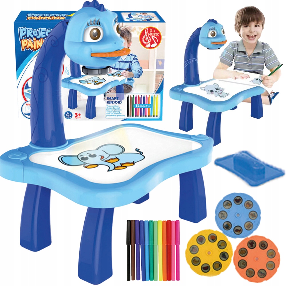 PROJEKTOR MAGICZNY STOLIK DO MALOWANIA Z TABLICĄ PROJEKTOREM RZUTNIK SLAJDY