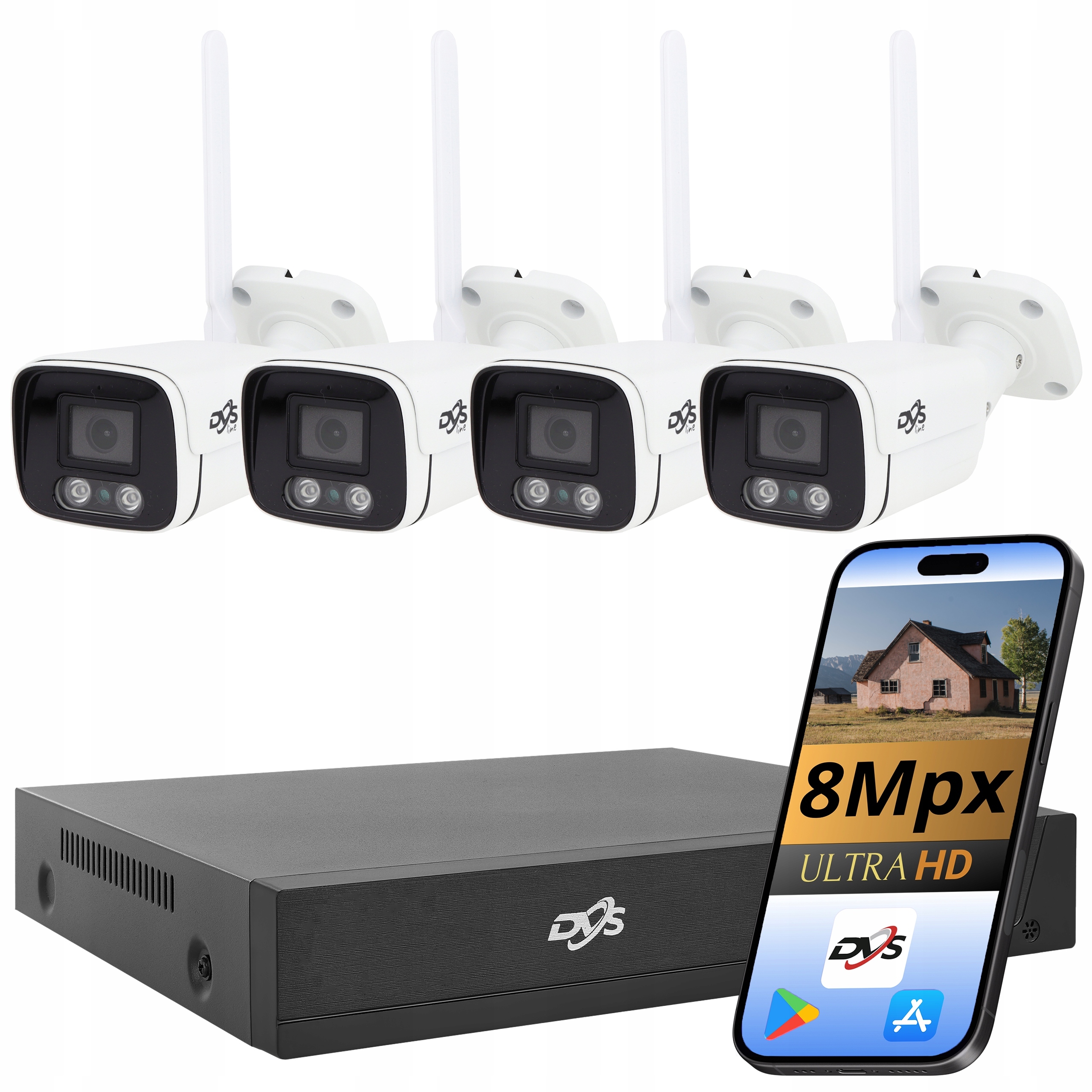 Sada 4 Kamer Wifi Monitorování Bezdrátové Kamery Dvs Bílá Tuba 4K 8Mpx