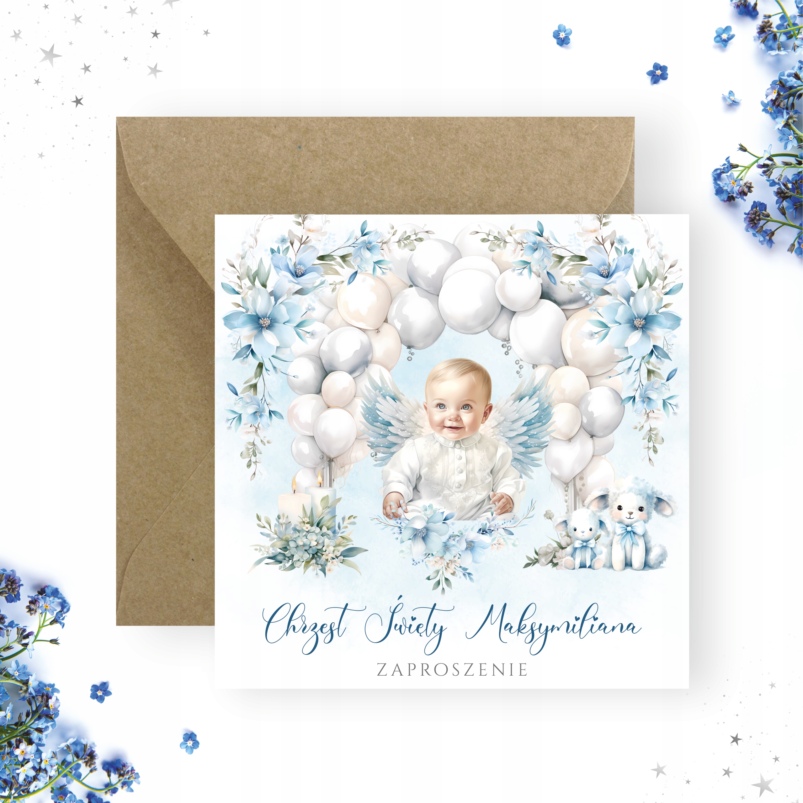 ZAPROSZENIA NA CHRZEST DLA CHŁOPCA + IMIĘ + KOPERTA SŁODKI ANIOŁEK DZIDZIUŚ Rodzaj chrzest
