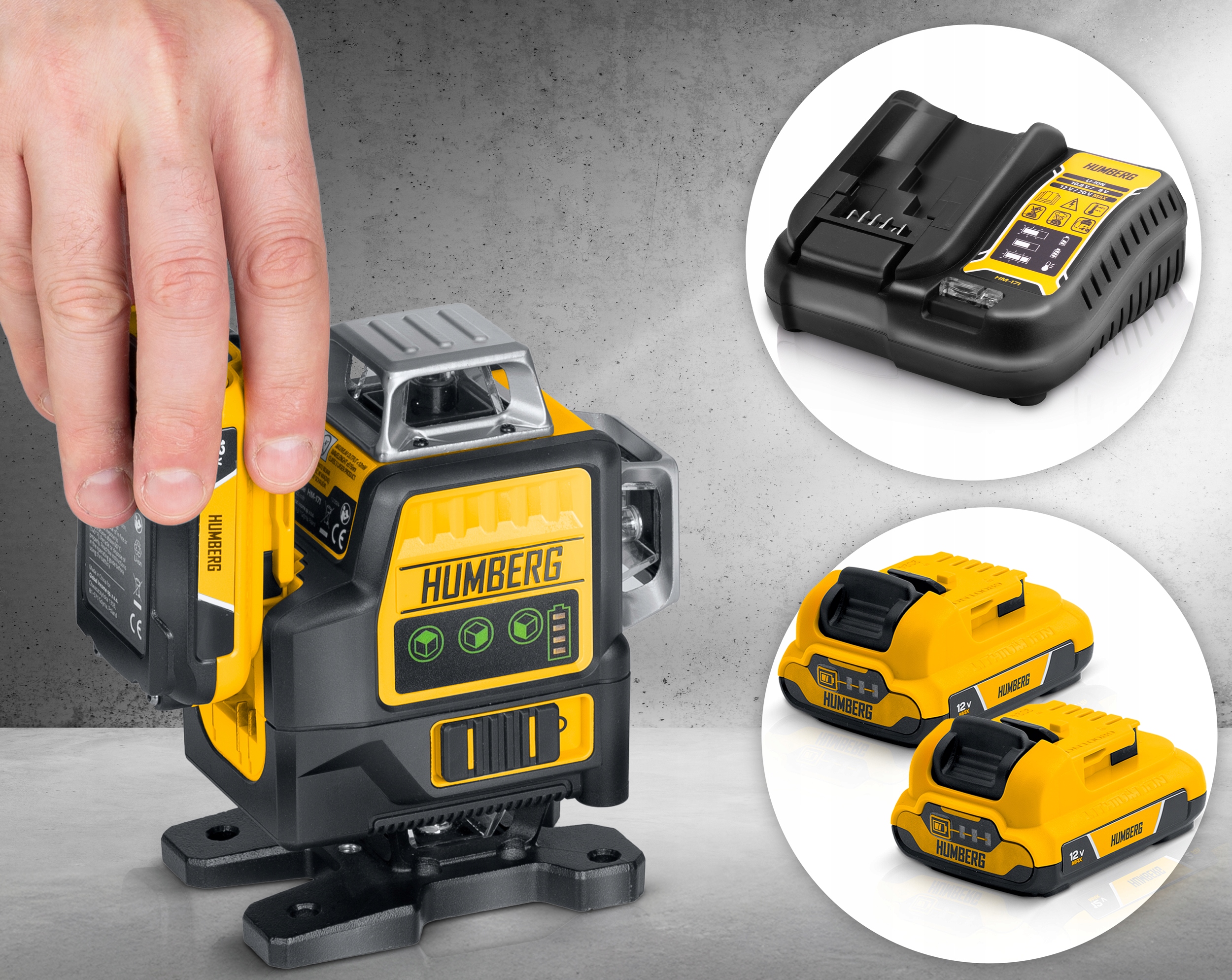 HUMBERG 4D KRIŽNI LASER 50M 16 LINIJA SET 2x BATERIJE KUTIJICA ZA STATIV Model HM-171