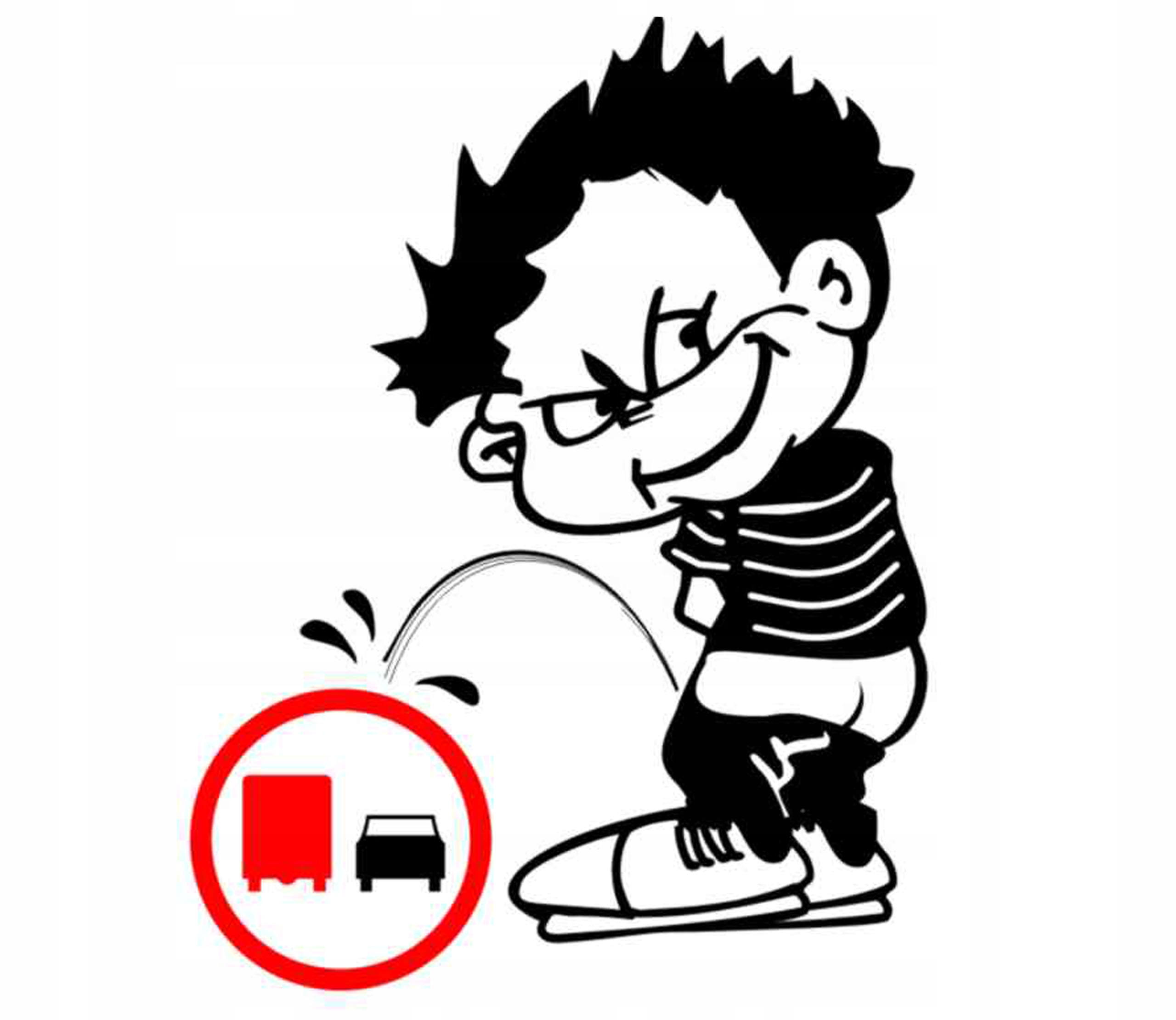 Naklejka Chłopiec Sika Znak Zakaz Wyprzedzania Tirów Tir Średnia 24x30 cm