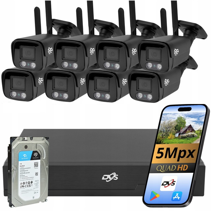 Wifi Bezdrátový Set Pro Monitorování 8 Kamer 5MPX Disk 1Tb Camhipro