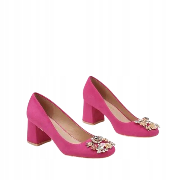 Růžové semišové lodičky na podpatku s koženou vložkou 2349B vel. 37