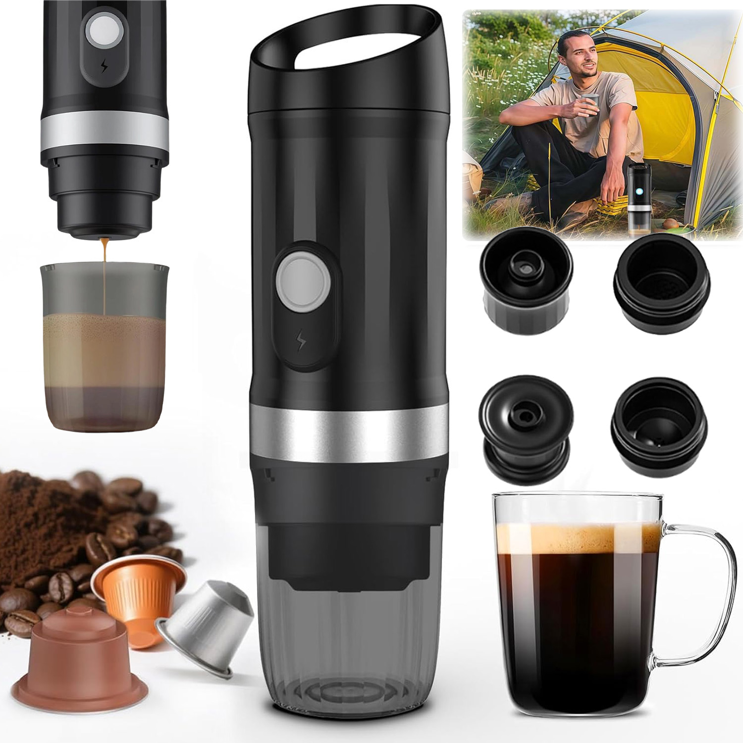 Přenosný Kávovar Na Mleté Kávové Kapsle Do Auta Bezdrátový 100ML