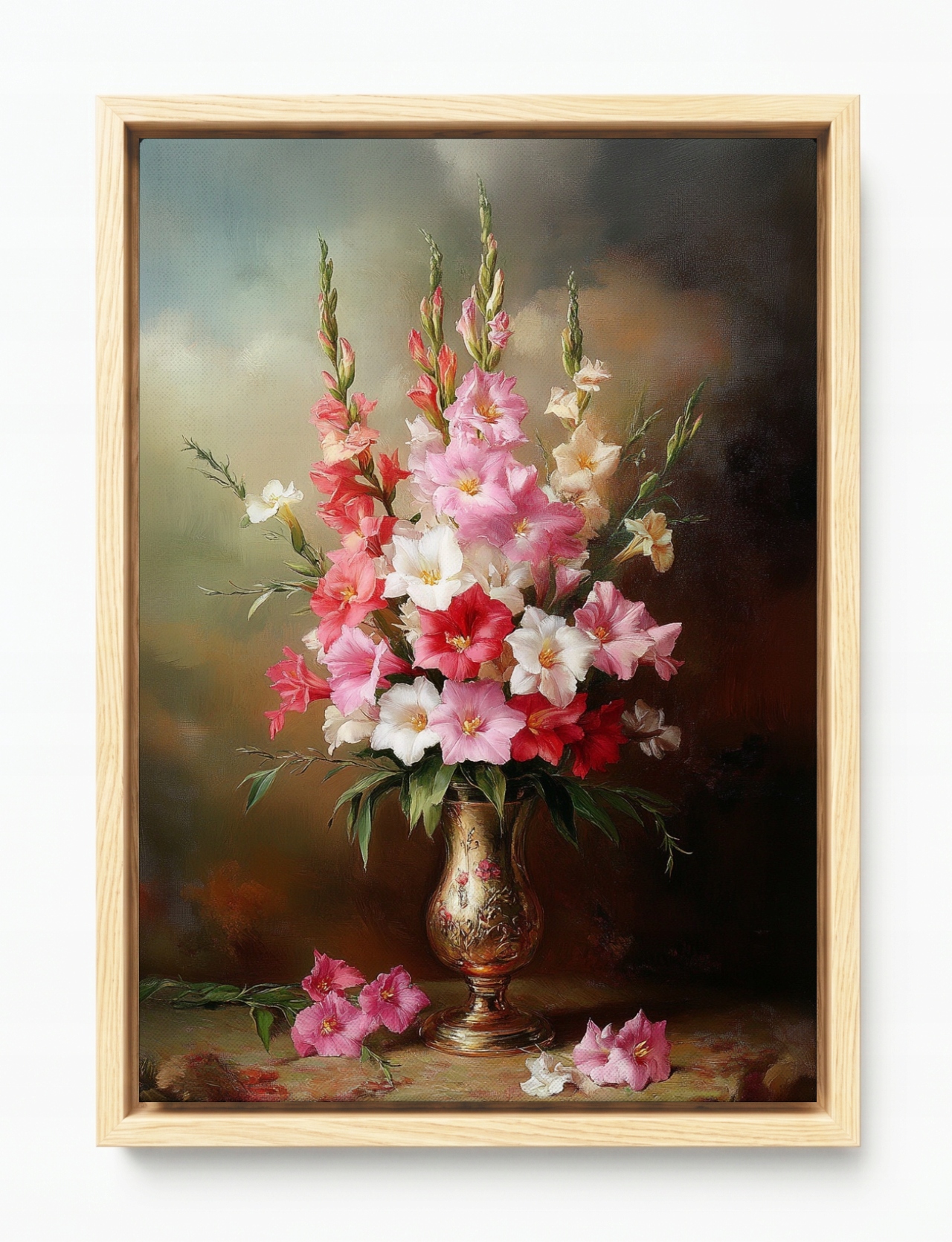 Obraz Rám Americký Box Dekorace Váza Květiny Gladiole Mečíky 80x120