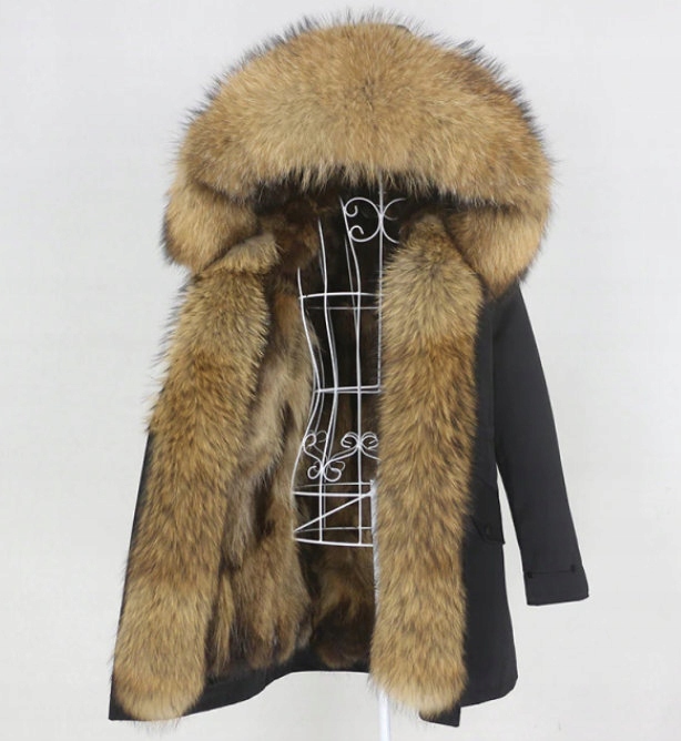 Parka Futro Jenot Srebrny Rudy Lis KOLORY 44 XXL Rękaw długi rękaw