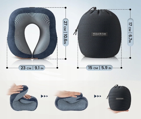 Podróżna poduszka pod kark Set: Maska do spania + zatyczki do uszu + torba Marka bez marki