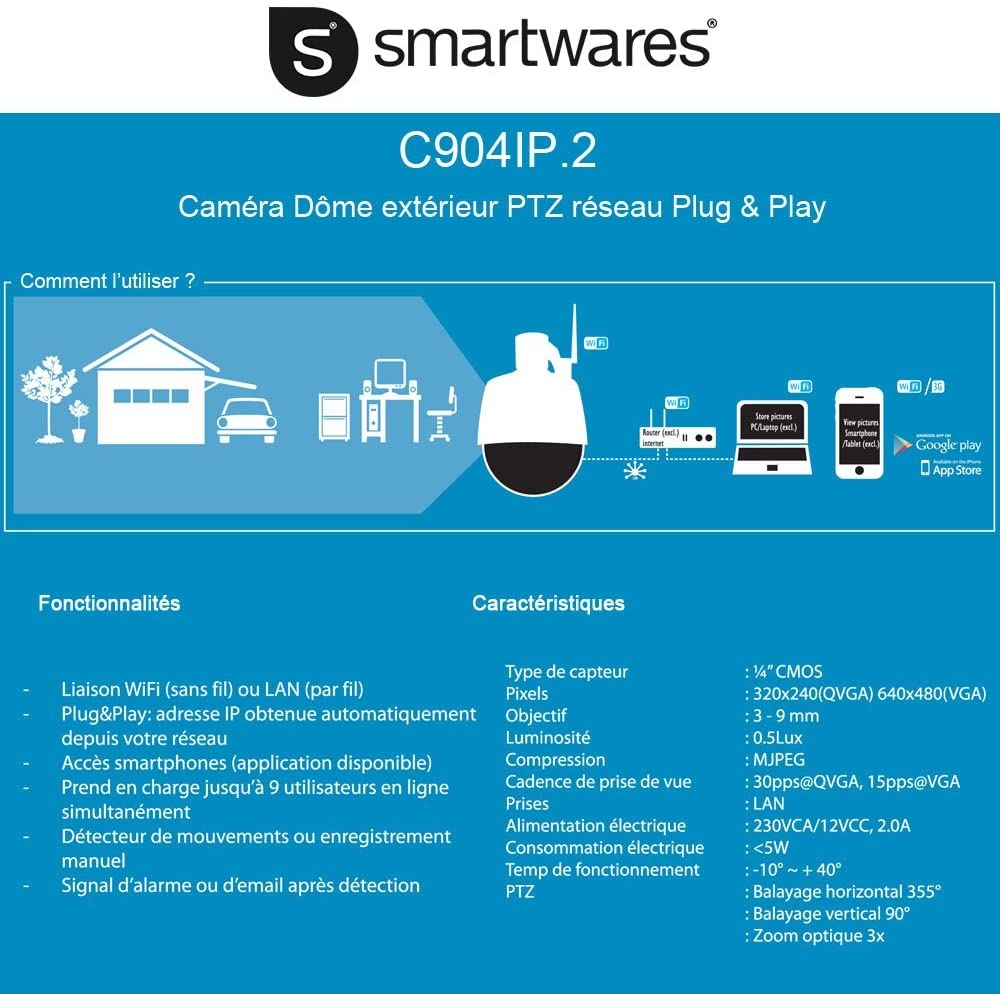 ELRO Bezprzewodowa OBROTOWA KAMERA IP WIFI lub LAN OUTDOOR ZOOM x 3 IP66 Model c904IP.2