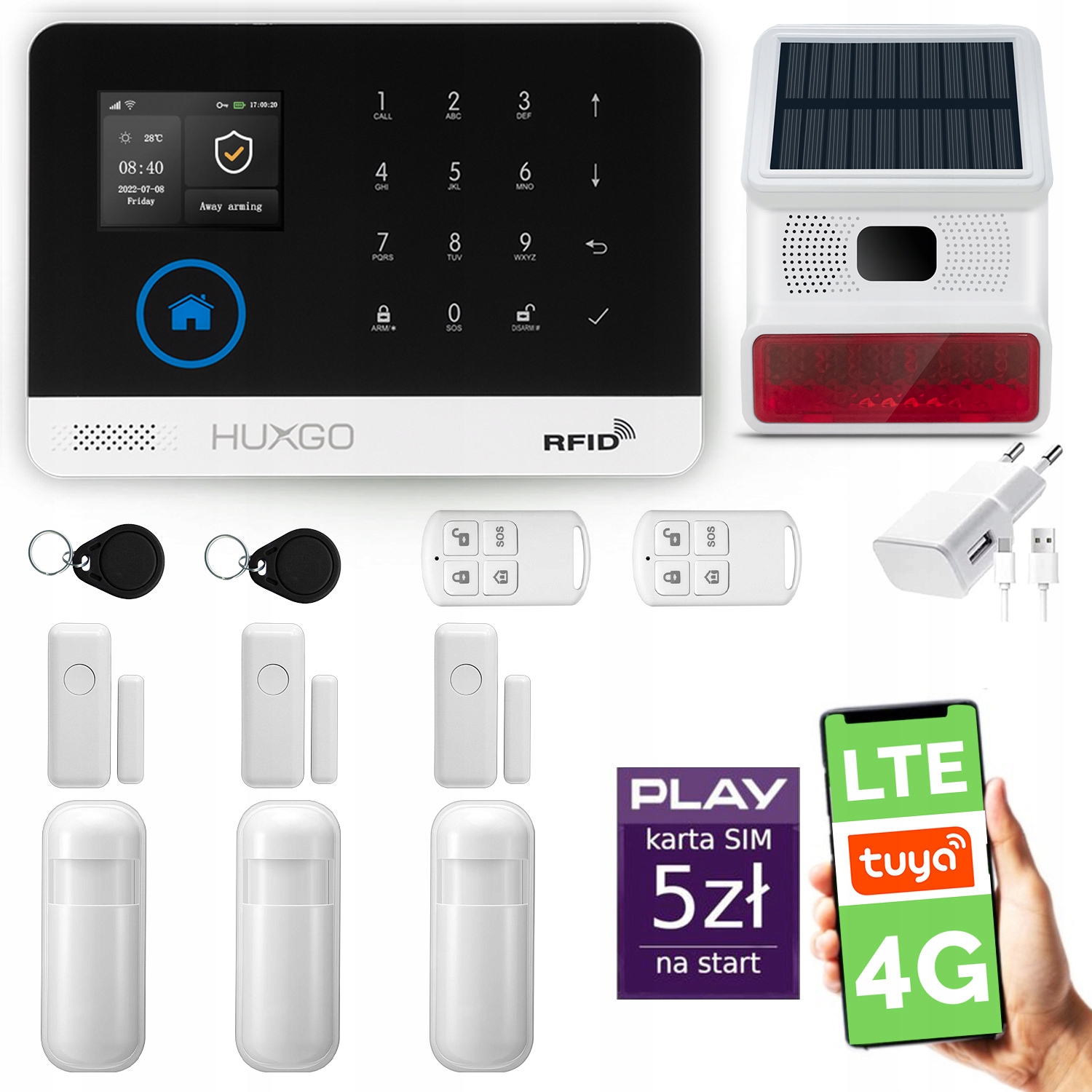 Bezdrátový alarm WiFi Gsm 4G Lte s aplikací Tuya, Huxgo HXA003 4G