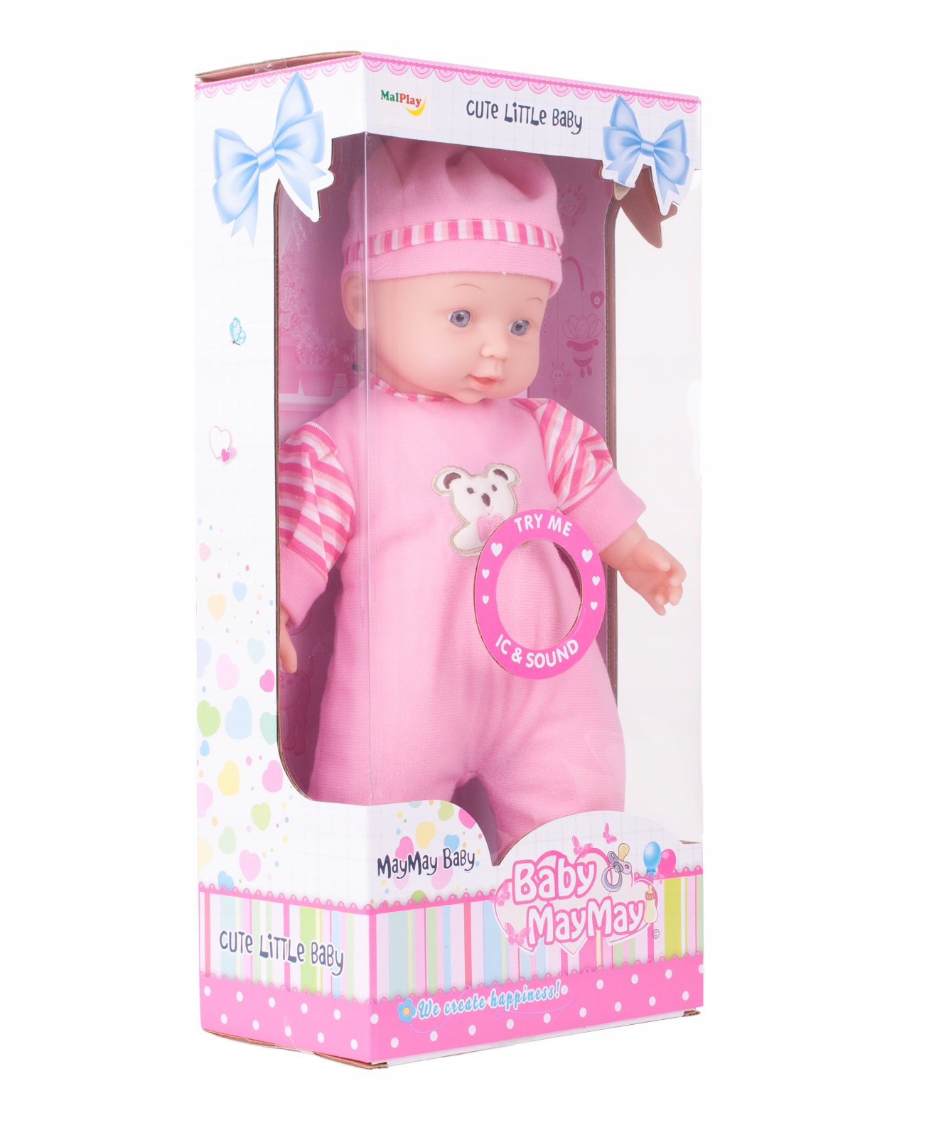 LALKA BOBAS W ŚPIOSZKACH MÓWI ŚMIEJE SIĘ 34CM MIĘKKA ŚLICZNA UBRANKO CZAPKA Kolor dominujący różowy