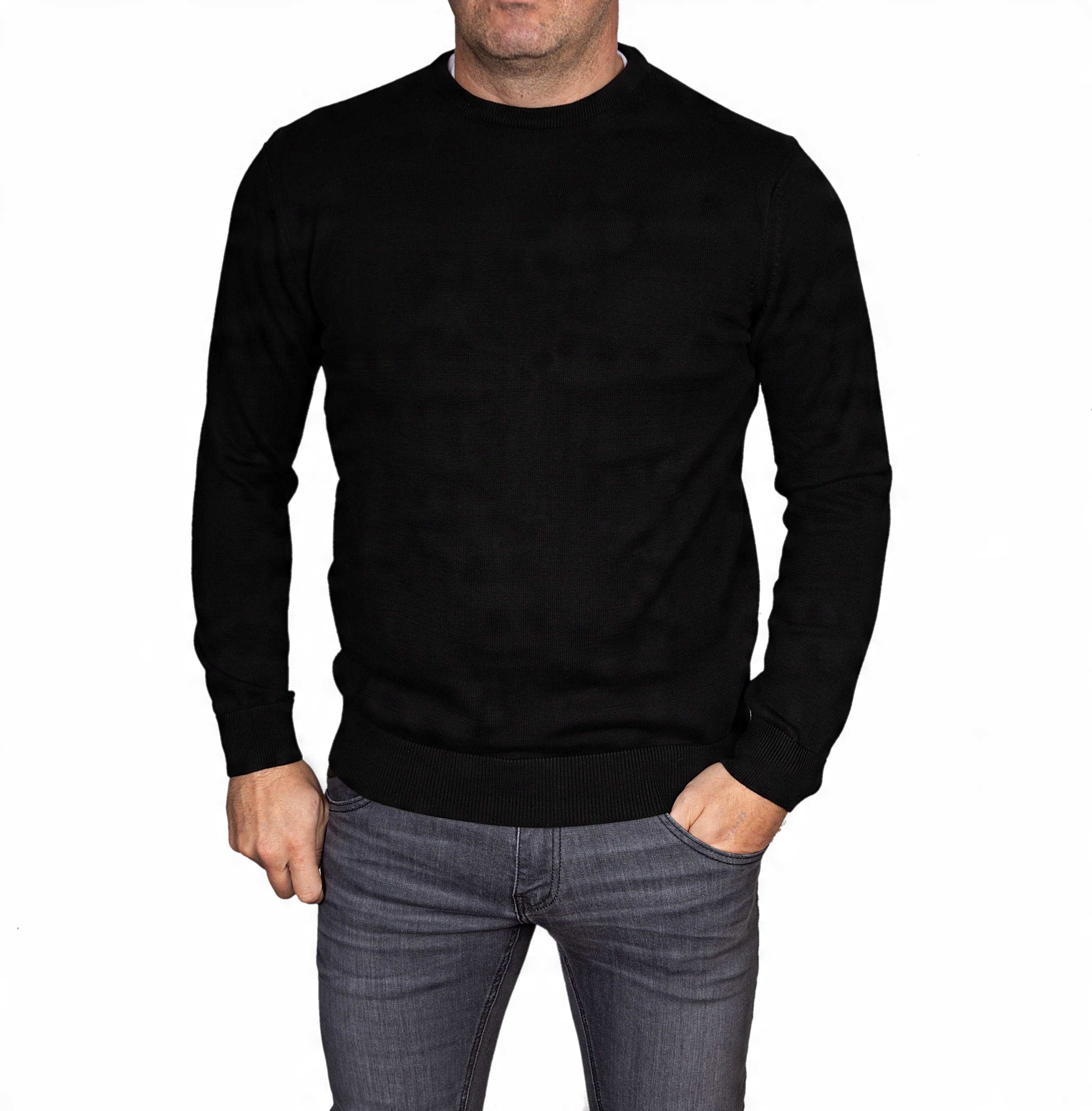 

Sweter męski czarny klasyczny bawełniany L