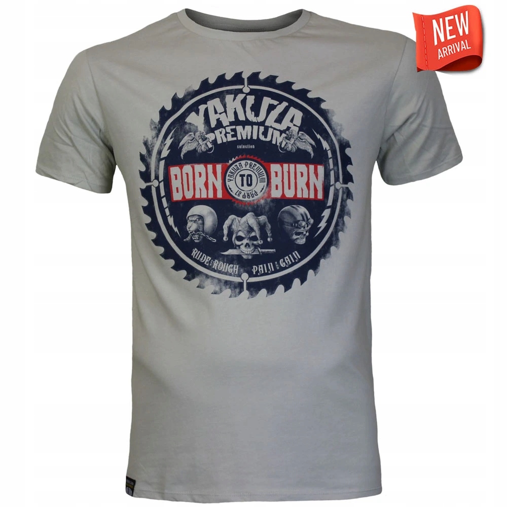 Tričko Yakuza Premium 3913 šedé vintage Pain and Gain, Born to Burn