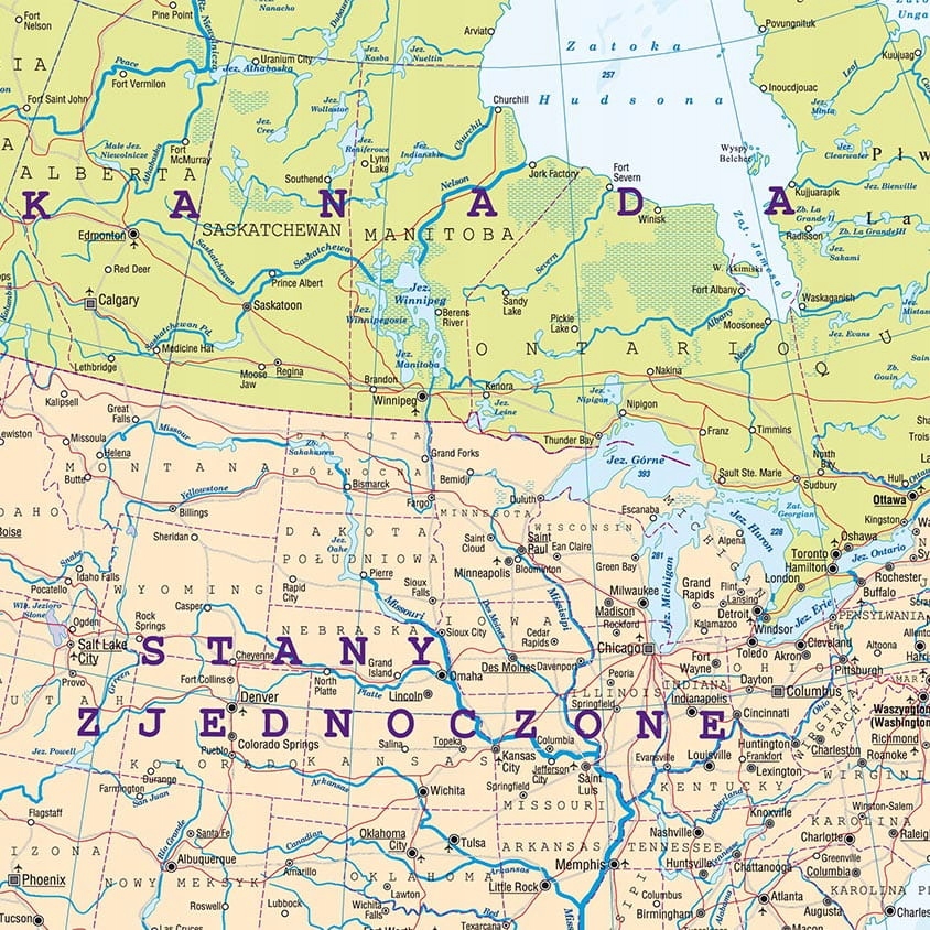 AMERYKA PÓŁNOCNA MAPA PODRĘCZNA PLANSZOWA FIZ/POL Okładka miękka