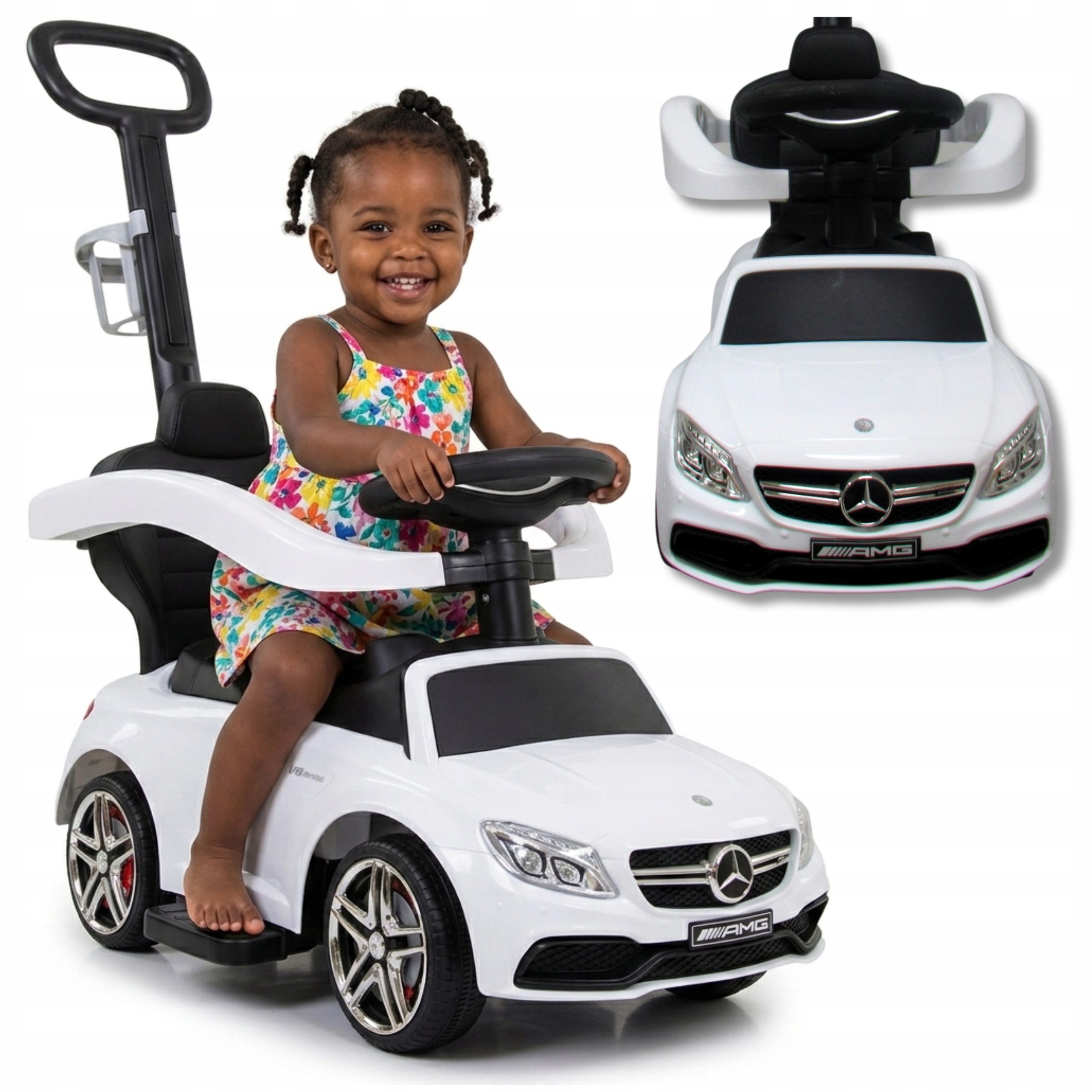 Jeździk Pchacz Mercedes C63 2w1 Dla Dziecka Dzieci Biały Auto Samochód