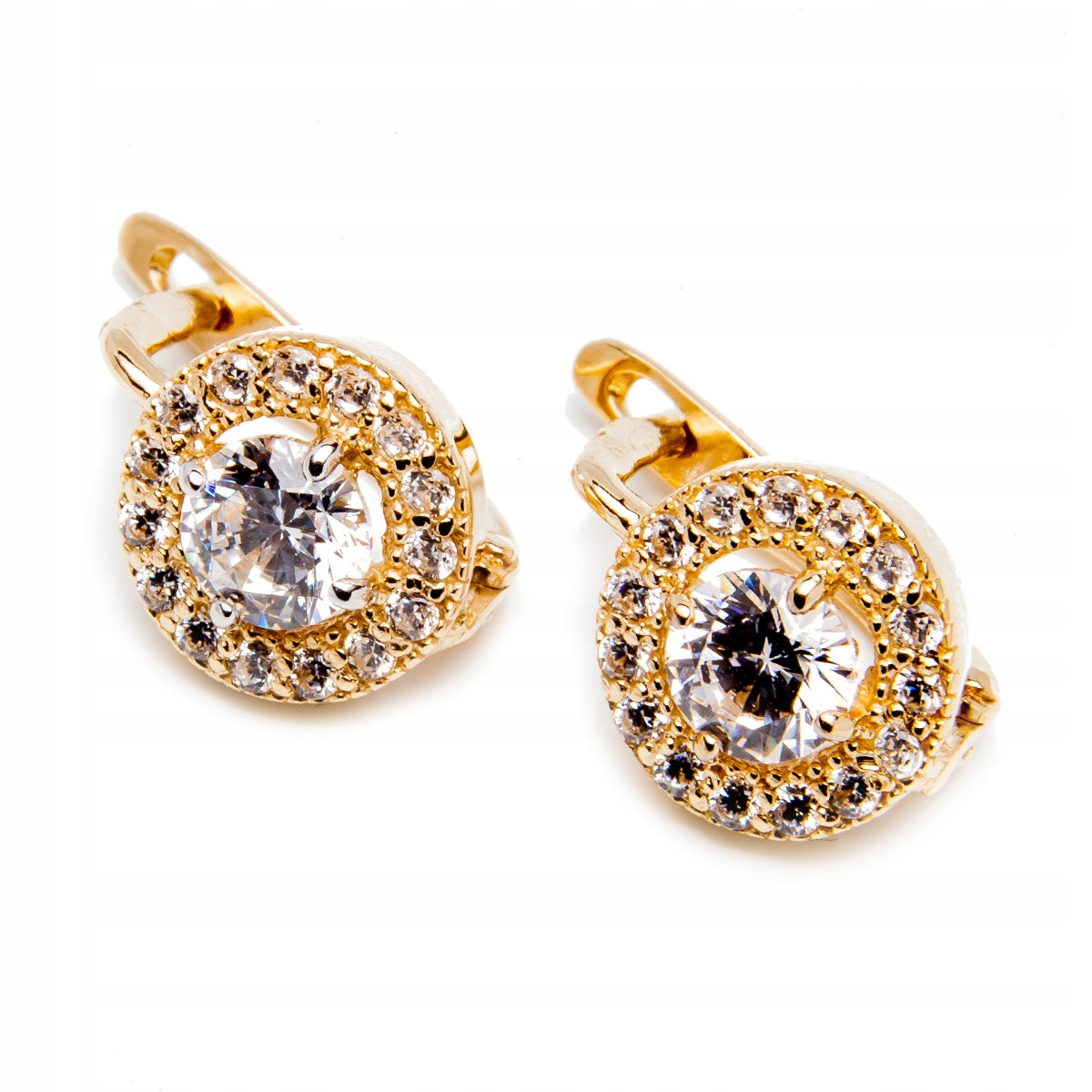 Zlaté náušnice 585 anglické s bílými zirkony