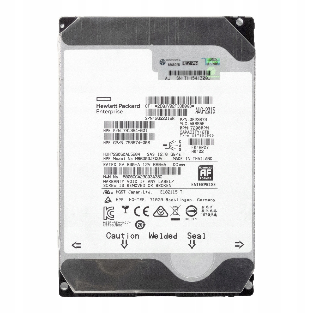 Hp 791394-001 6TB 7.2K 128MB SAS-3 3.5'' MB6000JEQUV