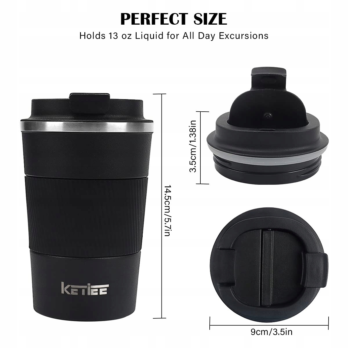 KETIEE Kubek Termiczny Izolacyjny Podróżny 510ml Czarny — miniatura 7