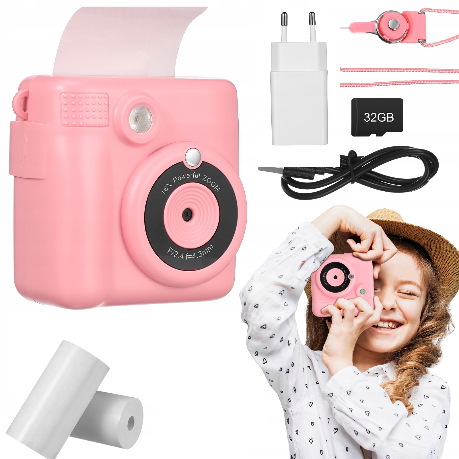 Digitální Instantní Fotoaparát S Termotiskárnou A 32GB Kartou 14 Rolí Papíru Pro Děti Od 3 Do 12 Let