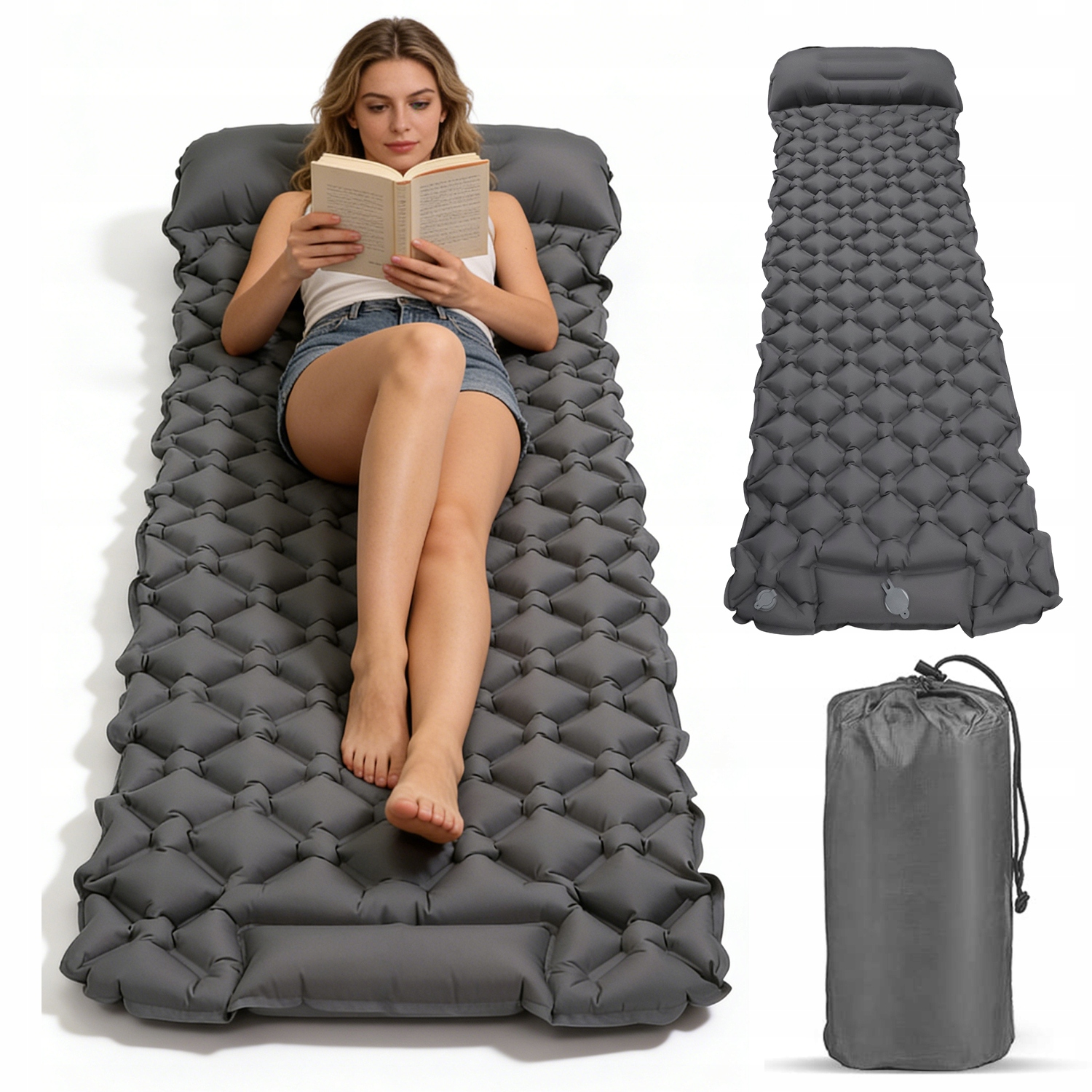 TURYSTYCZNY MATERAC DMUCHANY NOŻNA POMPKA WBUDOWANA PODUSZKA KOMPAKTOWY