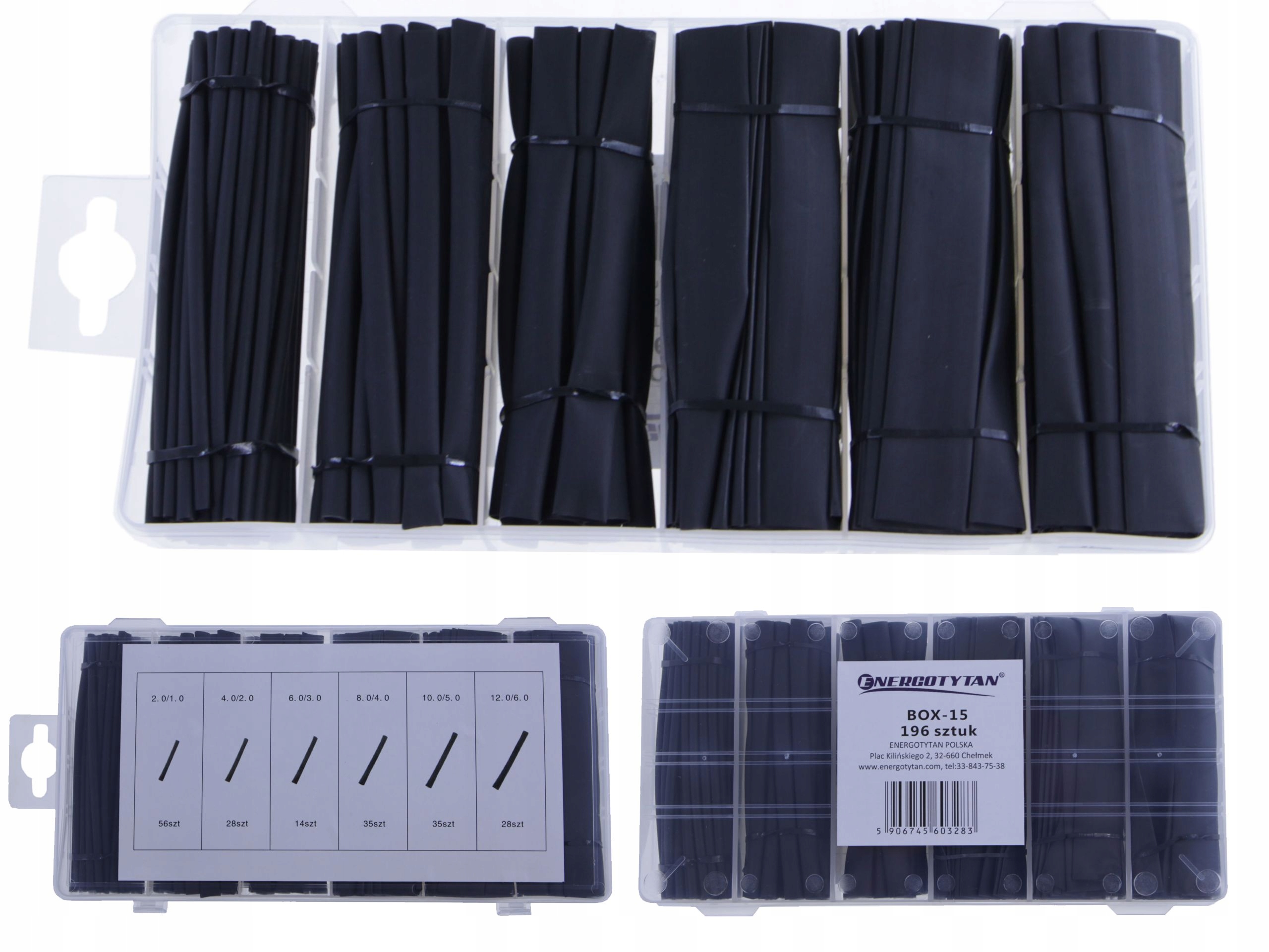 ZESTAW RUREK RURKI KOSZULKI TERMOKURCZLIWE 196 SZTUK / 1-12 mm ENERGOTYTAN