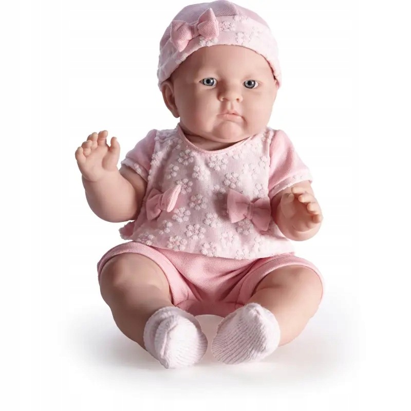 Duża lalka bobas w różowym ubranku, Hiszpańska, Lily 46 cm