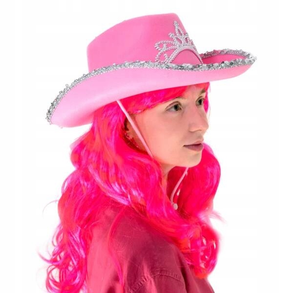 KAPELUSZ KOWBOJSKI RÓŻOWY Z KORONĄ CEKINY KOWBOJKA Kolor dominujący róże i fiolety