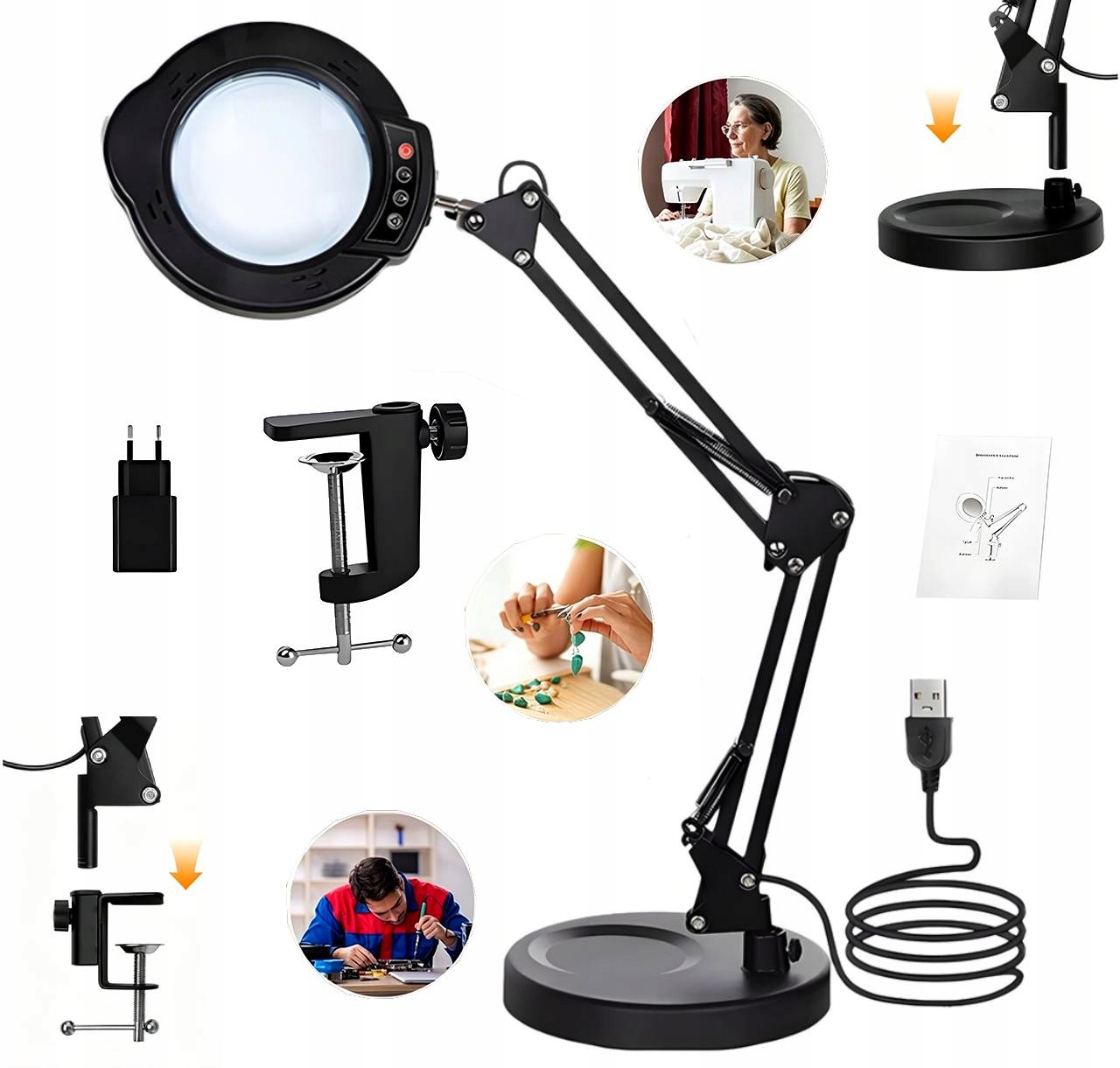Lupa Se Světlem A Stojanem, Stolní Lampa, Lampa S Led Lupou Do Domácnosti