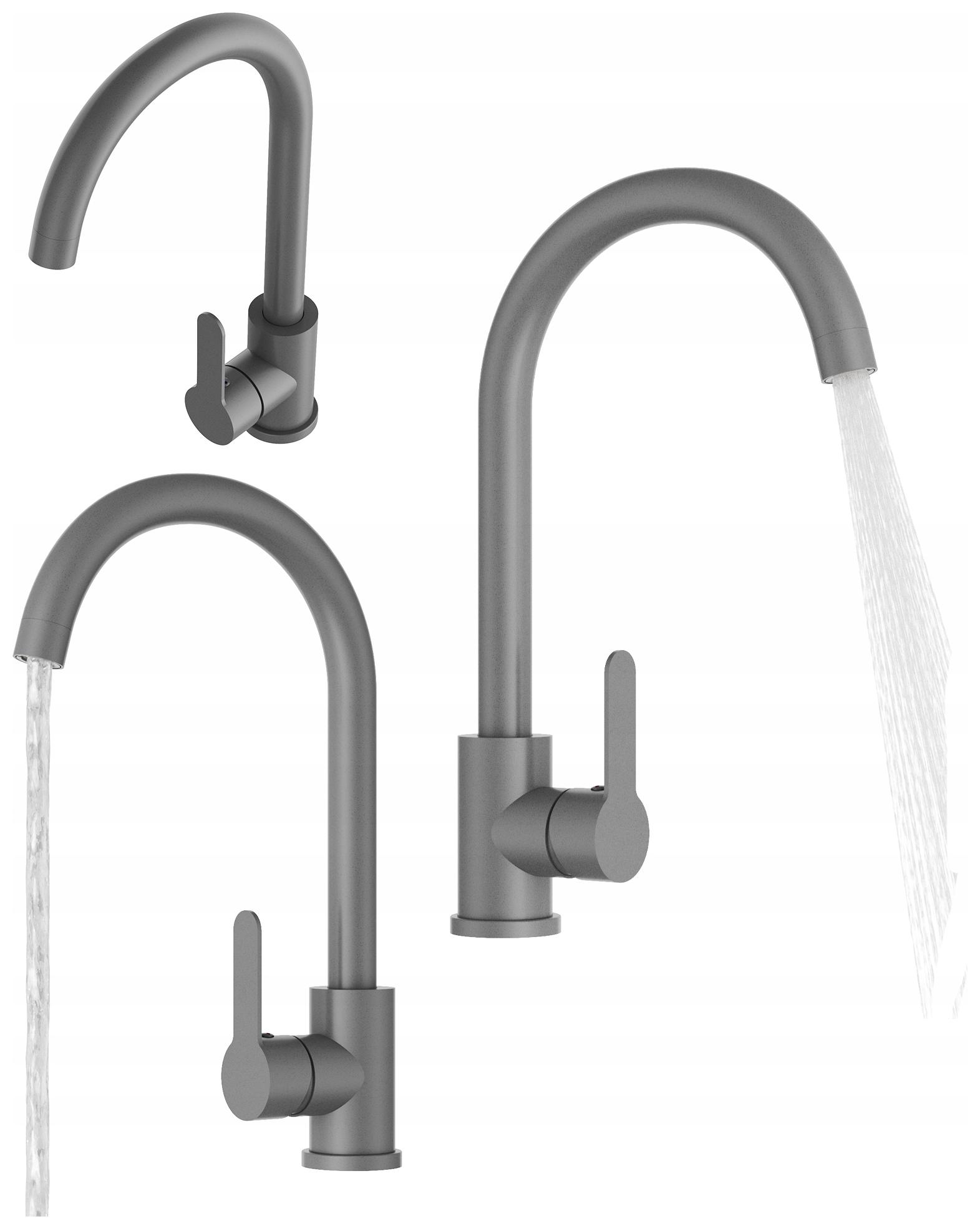 Kuchynská Batéria Šedá, Zaoblený Výtok Do Umývadla Prestige Plus Kohútik