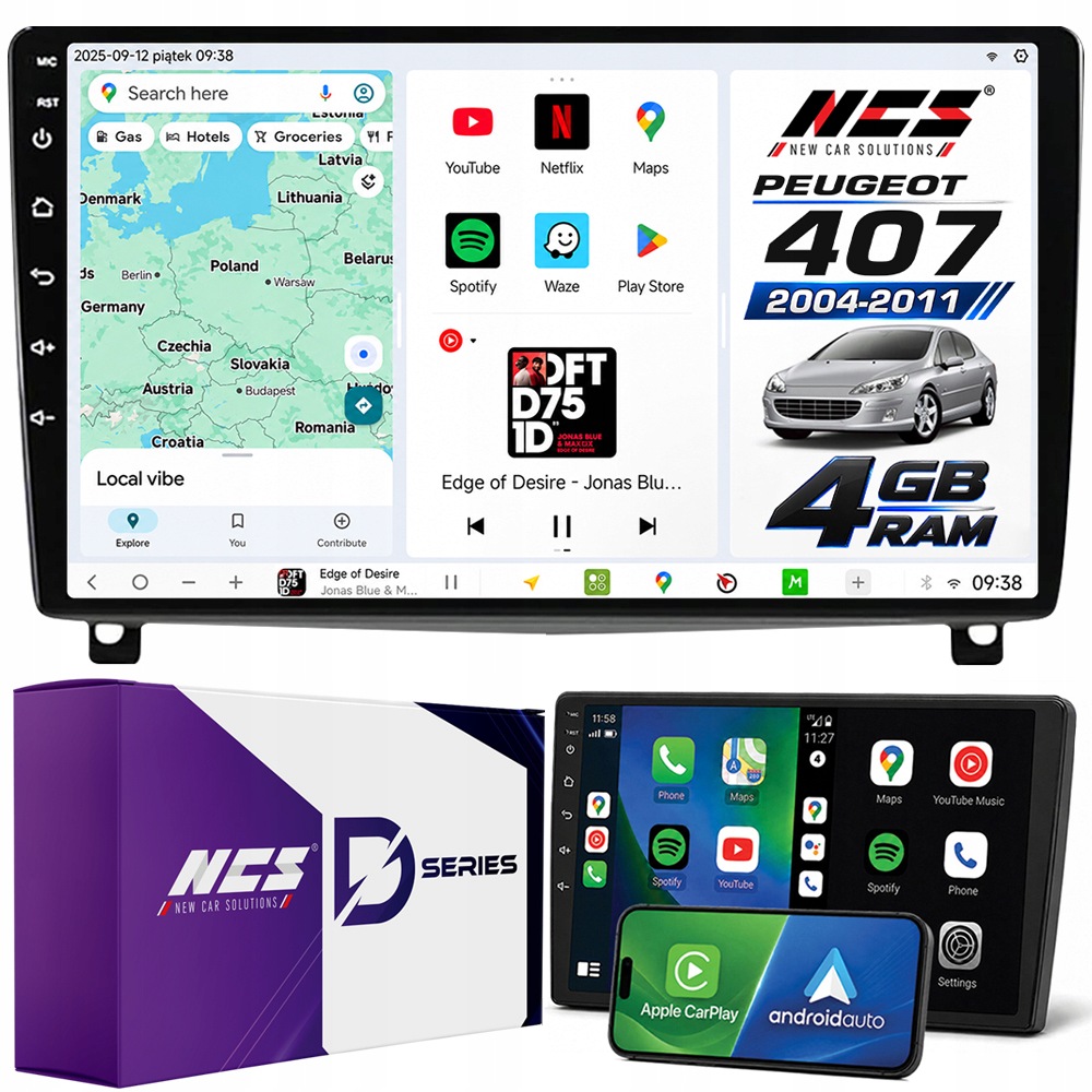 Autorádio Ncs D9 Peugeot 407 2004-2011 Android Navigace 4GB Lte
