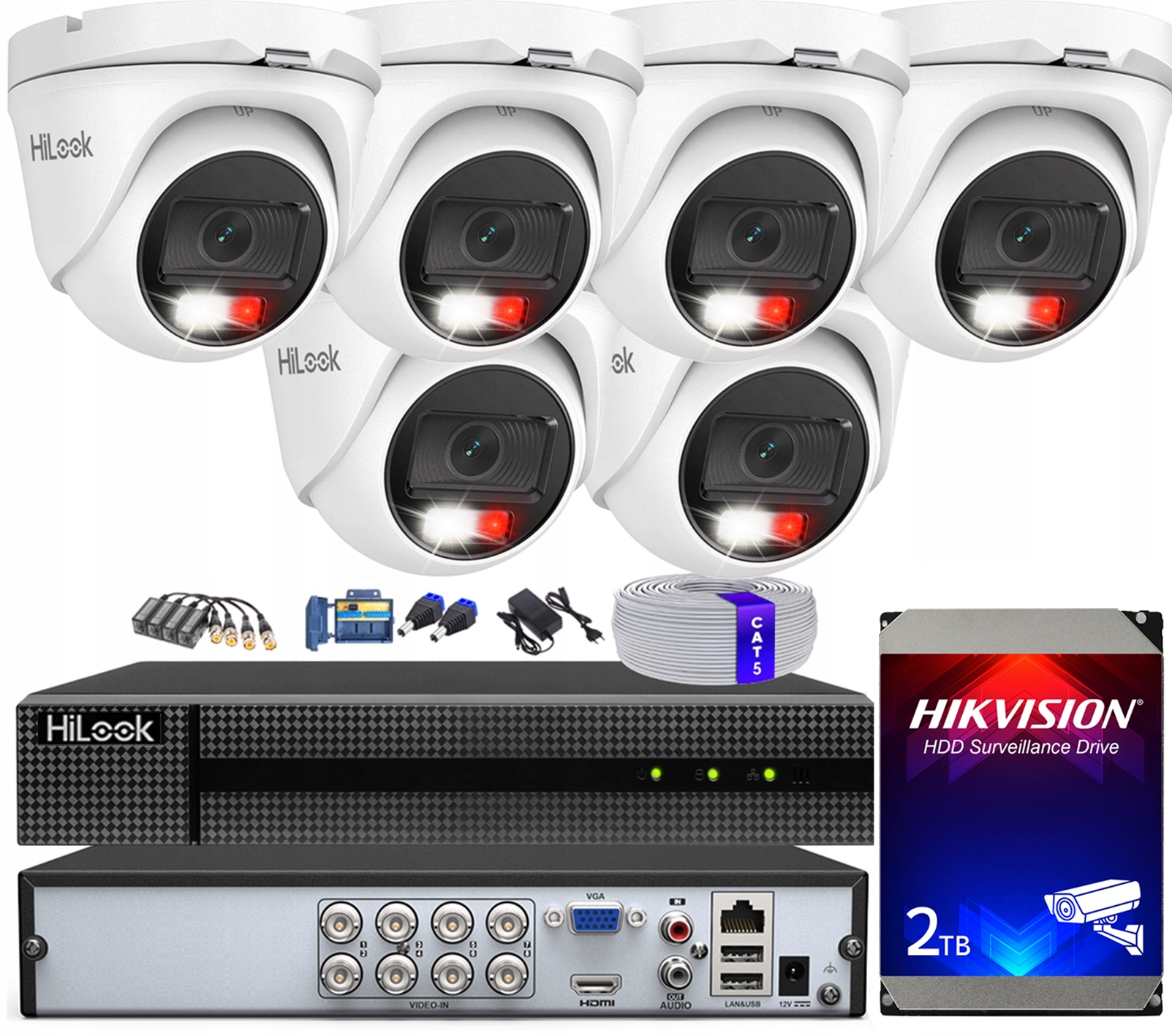 Sada na monitorovanie 6 kamier 5Mpx 4v1 Ahd Tvi CVI Cvbs na krútenú dvojlinku Nvr 8CH 2TB