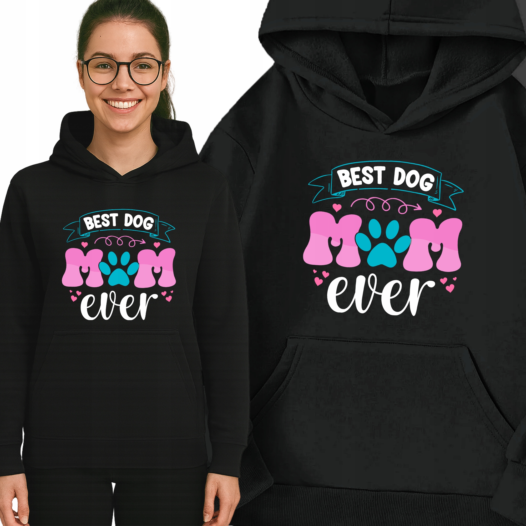 Mikina Černá Best Dog Mom S Kapucí Teplá Módní vzor Dárek XL