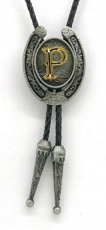 

Krawat country western bolo podkowa z inicjałem P