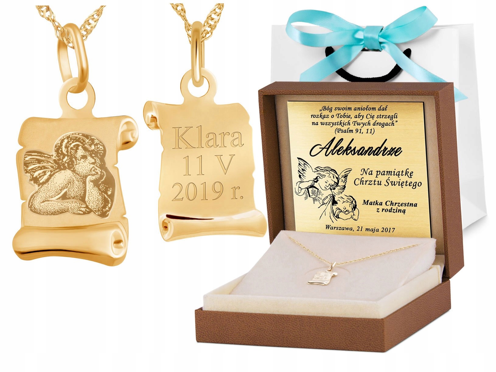 

Złoty Medalik 333 Aniołek Łańcuszek Grawer Prezent