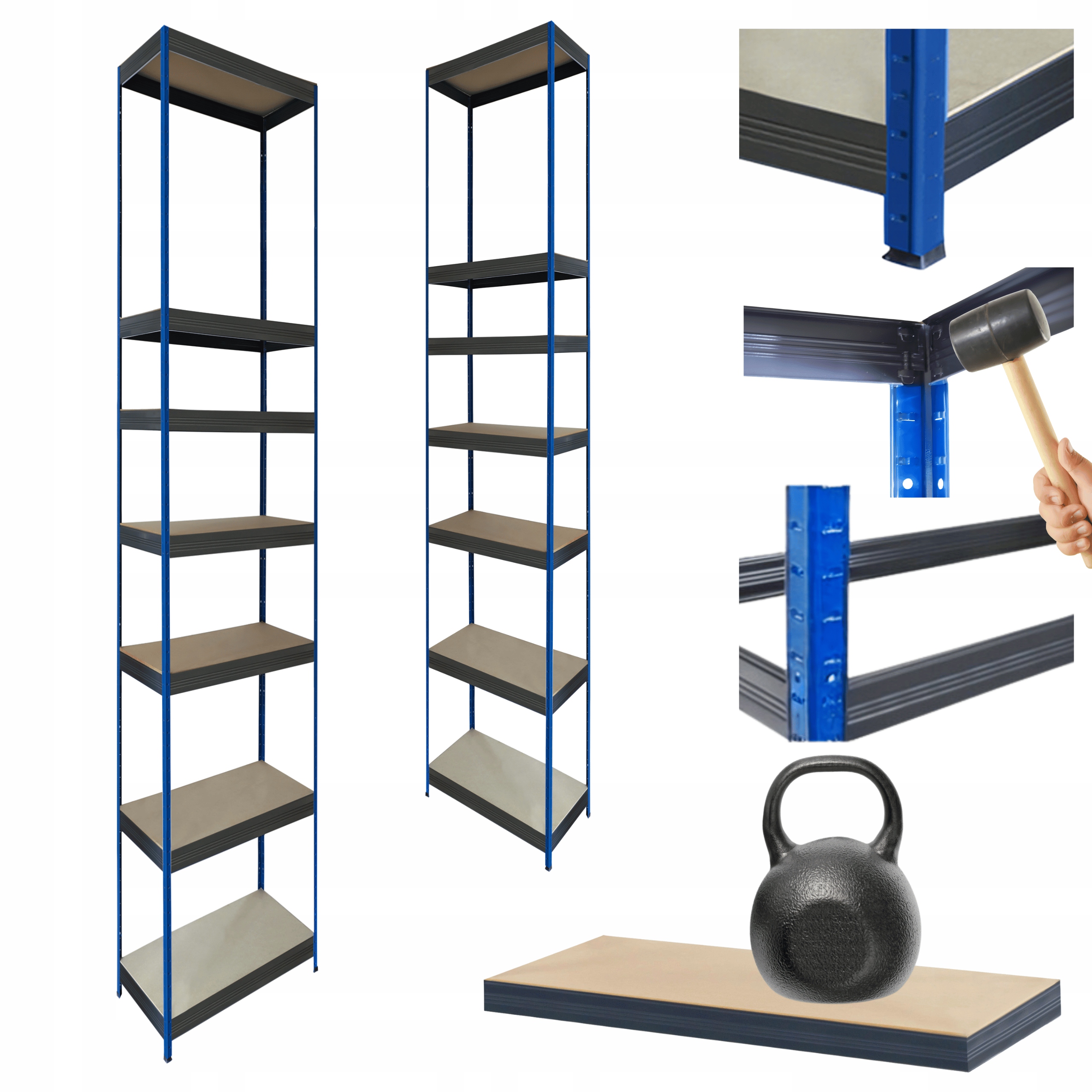 Kovový úložný regál Helios 270x35x35 cm 7Px175 kg Pevná Obloha