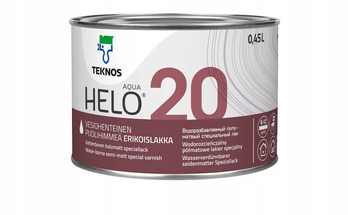 Lakier do drewna Teknos Helo Aqua 20 Półmat 0,45L