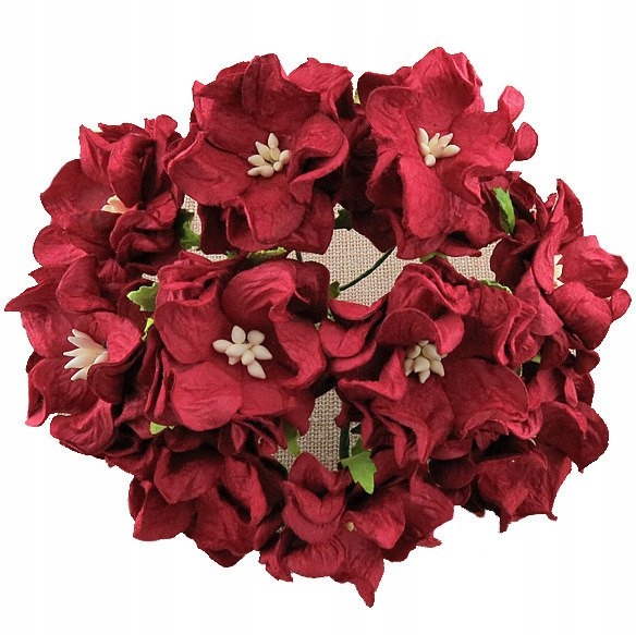 Kwiaty papierowe Gardenie ciemno czerwone 60 mm 5szt