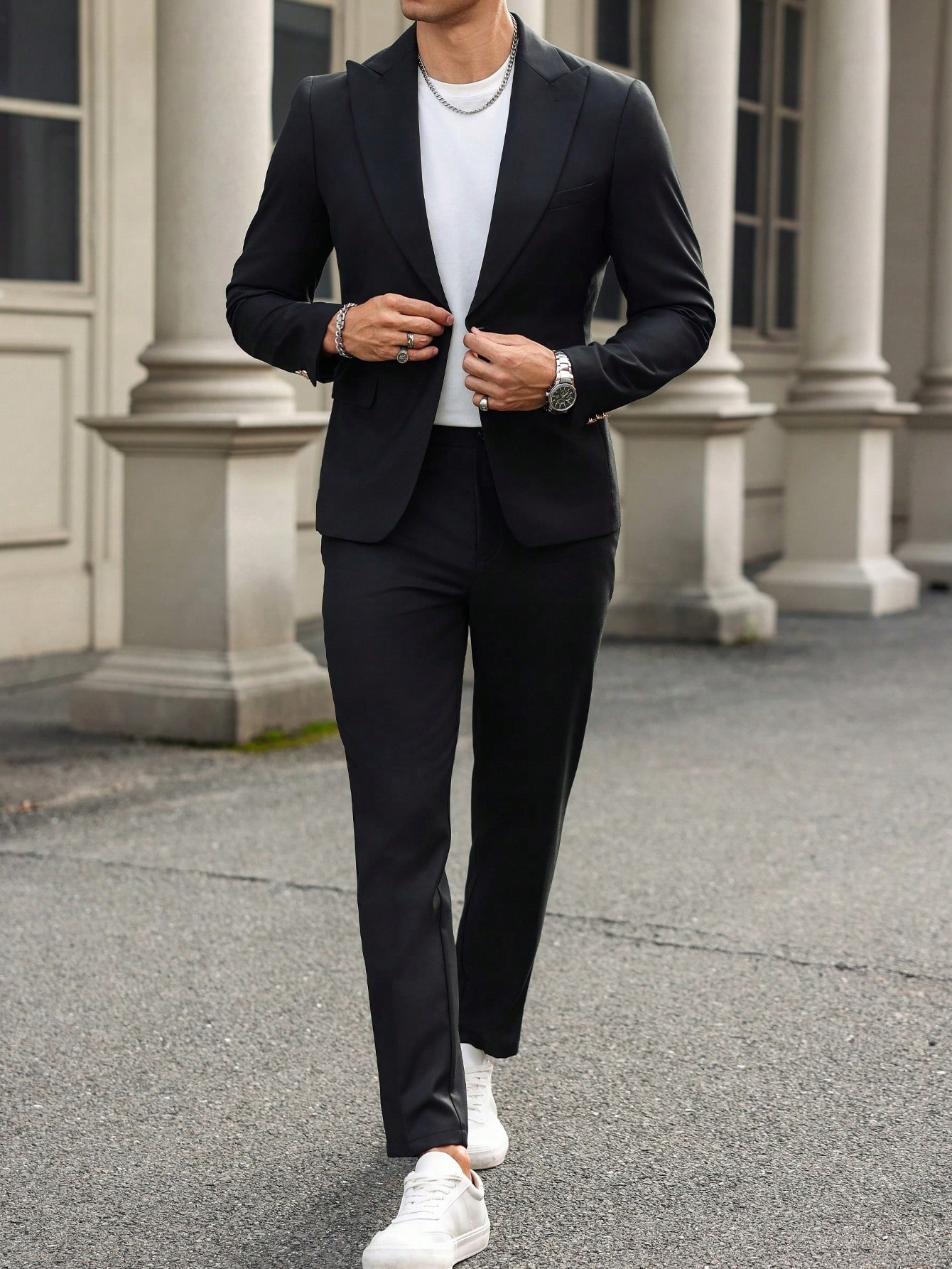 Pánský Elegantní, Stylový A Módní Obchodní Oblek Černý Shein XL