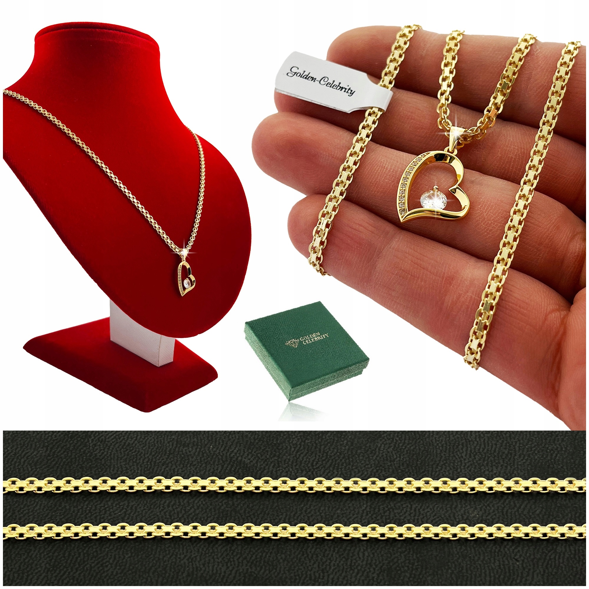 Zlatý Řetízek Dámský Bismark 925 Srdce Zirkony Dlouhý 3 MM Široký Pevný