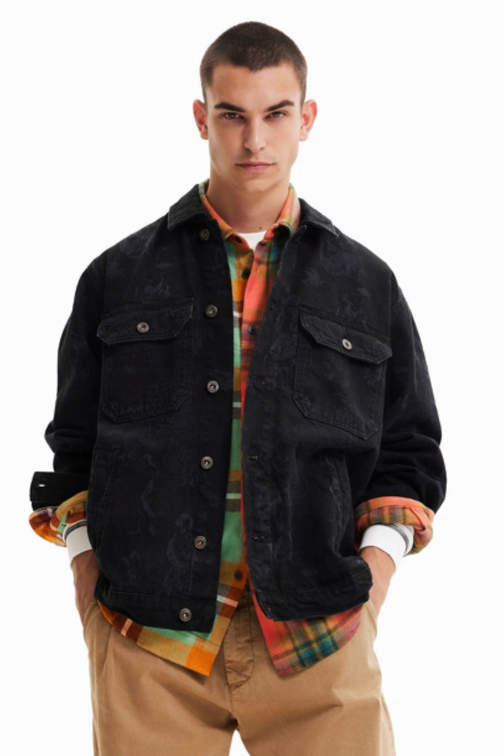 Pánská bunda Desigual katana černá džínová s potiskem, velikost XXL