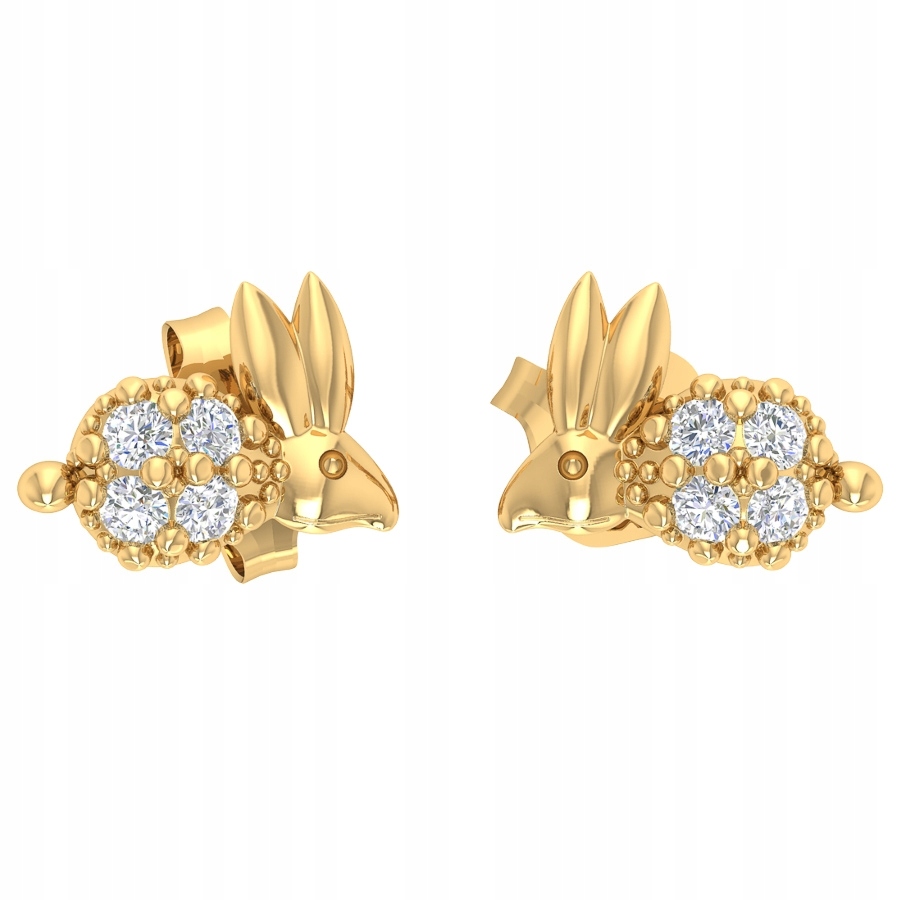 Zlaté Náušnice Zajíčci Se Zirkony Na Tyčinku Pr. 585 Králíčci