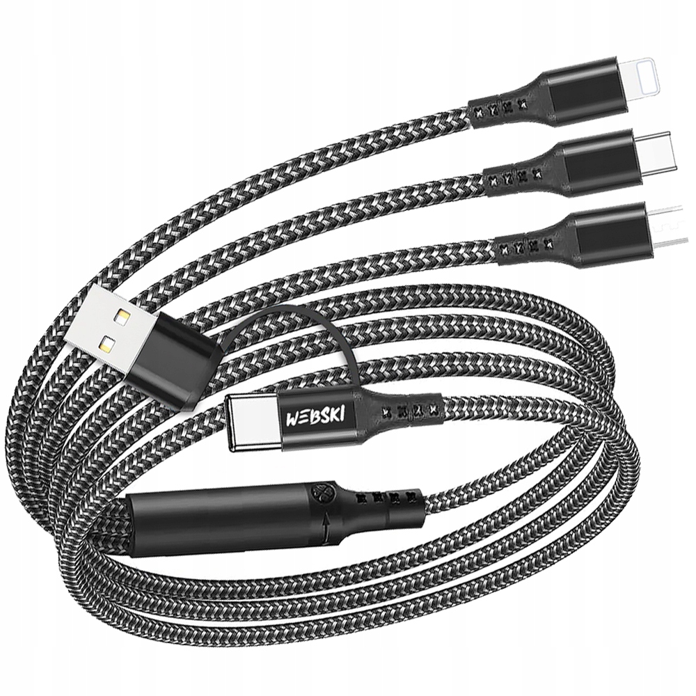 Mocny Kabel Przewód Oplot Nylon 3w1 Webski Pro Series microUSB Typ-c iPhone