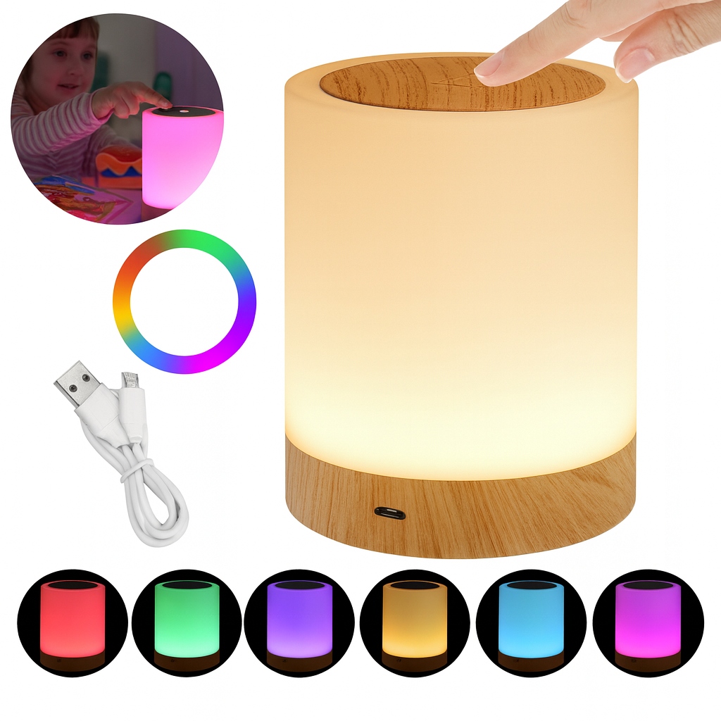 LAMPKA NOCNA LED DOTYKOWA PREZENT USB AKUMULATOR WIELOKOLOROWA 13 kolorów