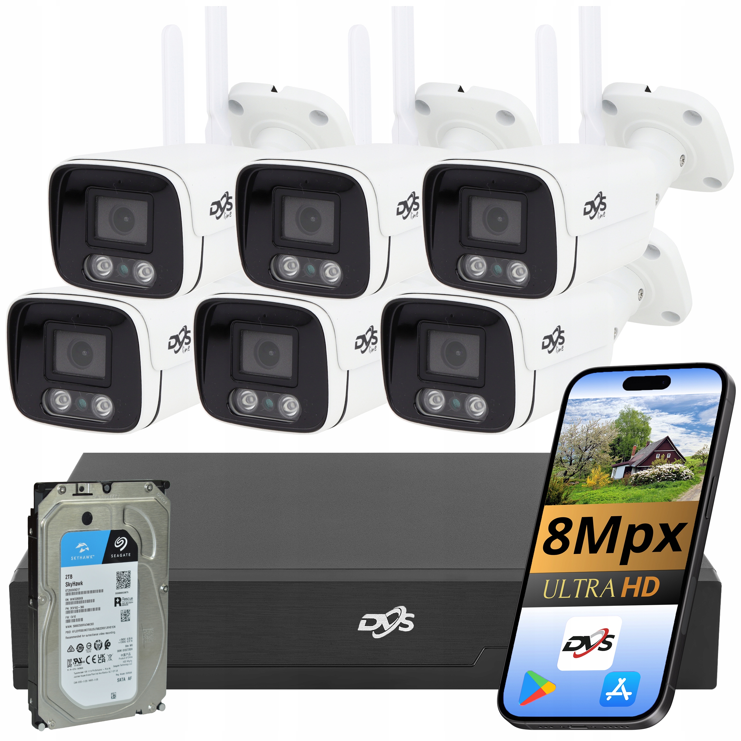 Bezdrátový Set Wifi 6 Kamer 8MPX 4K Externí Rekordér Komplet