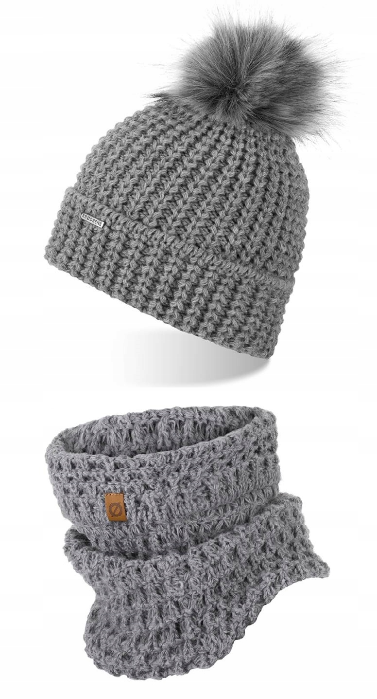 

Brodrene Zimowa Czapka Damska Pompon Komin Zestaw