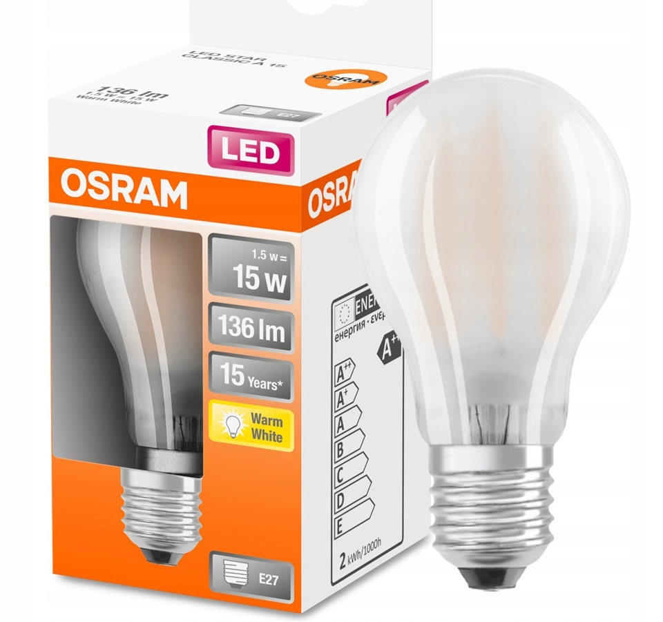 

Osram Led Cla żarówka 1.5W 15W E27 barwa 2700K
