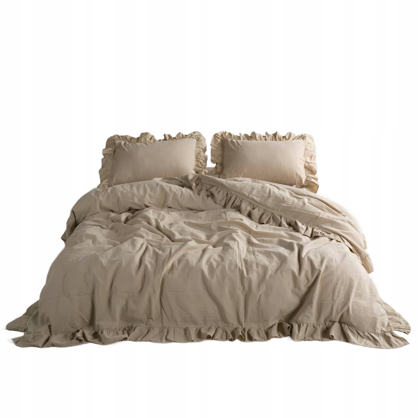 Pościel 220x200 Bawełna 100% Kreszowana z falbanką oxford beżowy